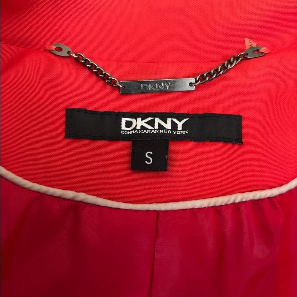 DKNY Red Funnel Neck Belted Trench Coat Pea Coat - Picture 12 of 16
